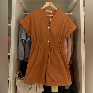 Rust Orange Button-Front Jumpsuit